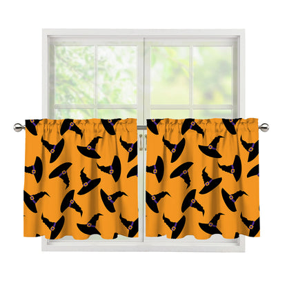 Halloween Witch Hat Pattern Print Tier Curtains
