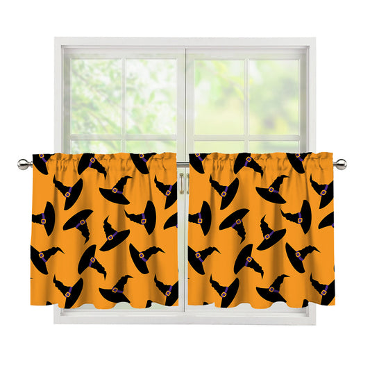 Halloween Witch Hat Pattern Print Tier Curtains