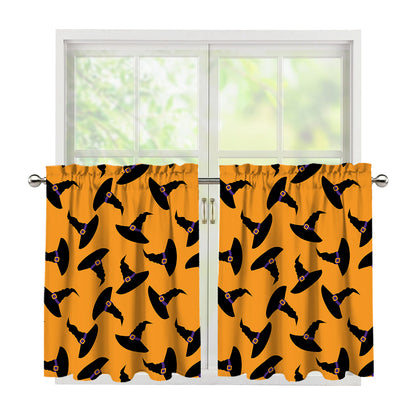 Halloween Witch Hat Pattern Print Tier Curtains