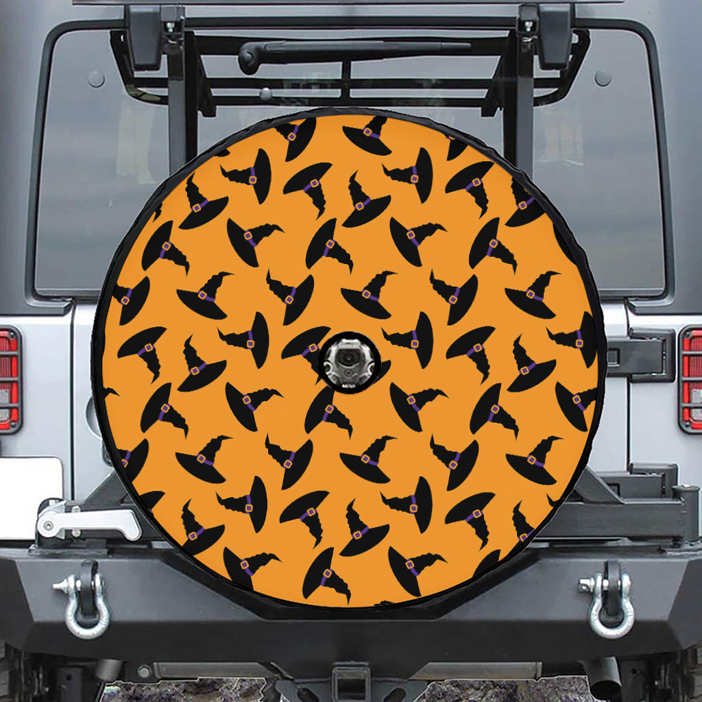 Halloween Witch Hat Pattern Print Tire Cover With Camera Hole