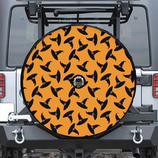 Halloween Witch Hat Pattern Print Tire Cover With Camera Hole