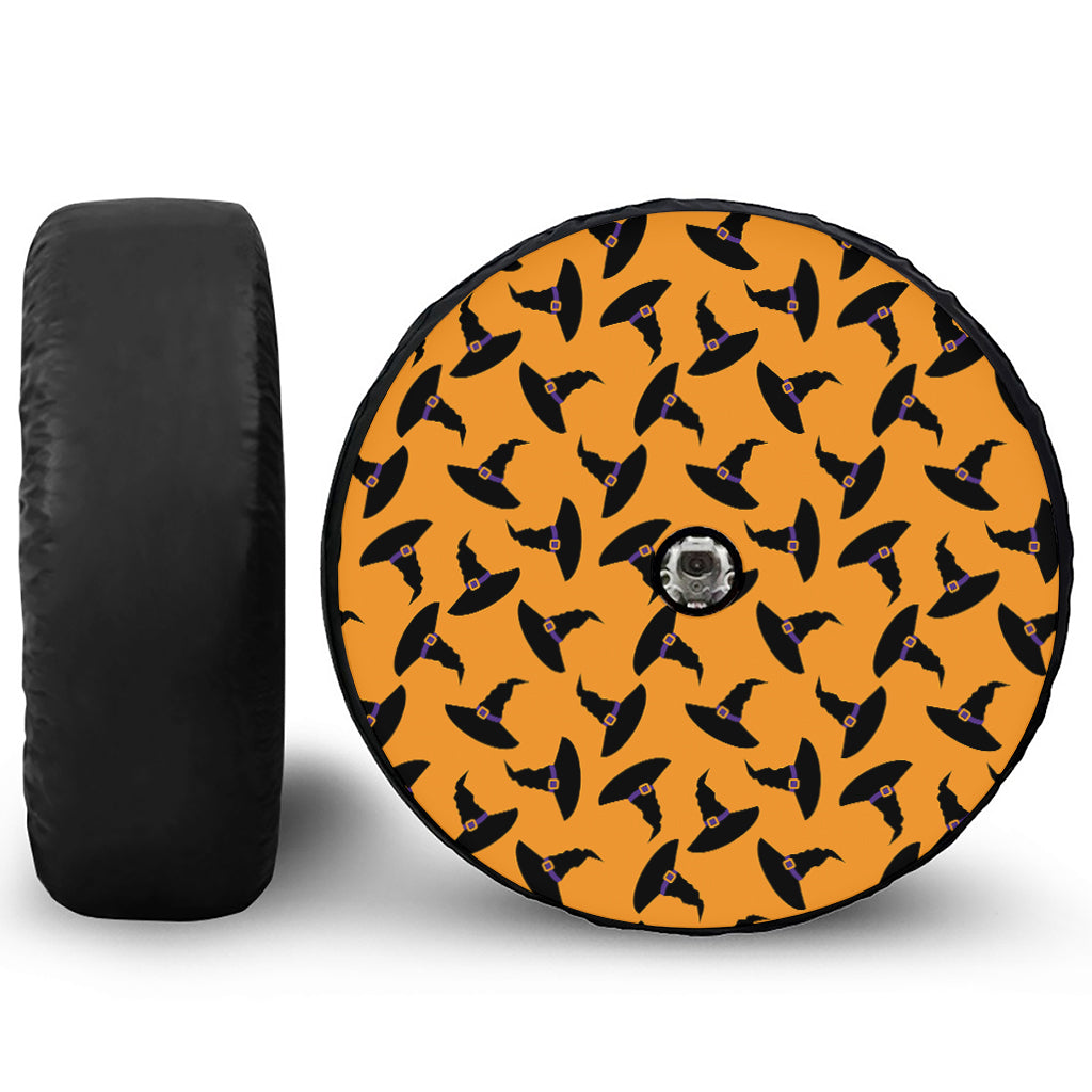 Halloween Witch Hat Pattern Print Tire Cover With Camera Hole