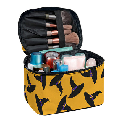 Halloween Witch Hat Pattern Print Travel Makeup Bag