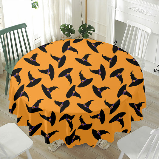 Halloween Witch Hat Pattern Print Waterproof Round Tablecloth