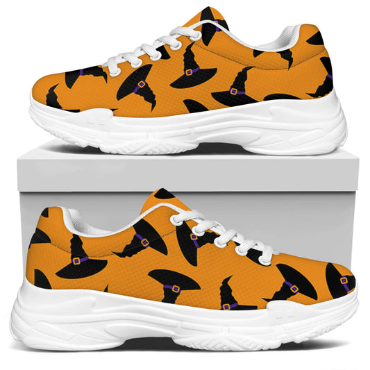 Halloween Witch Hat Pattern Print White Chunky Shoes