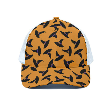 Halloween Witch Hat Pattern Print White Mesh Trucker Cap