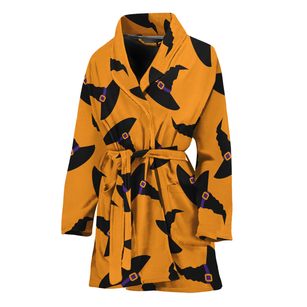 Halloween Witch Hat Pattern Print Women's Bathrobe