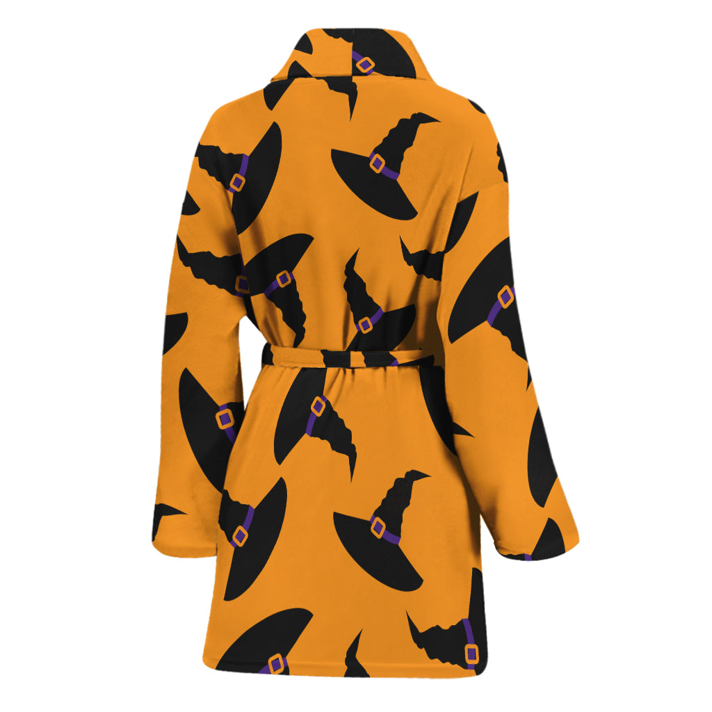 Halloween Witch Hat Pattern Print Women's Bathrobe
