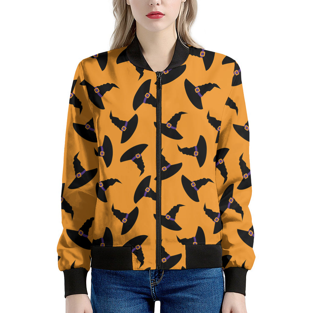 Halloween Witch Hat Pattern Print Women's Bomber Jacket