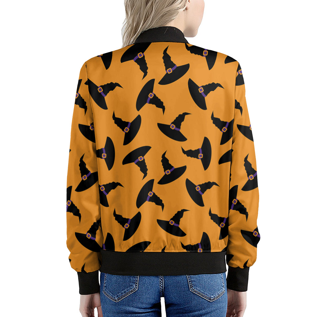 Halloween Witch Hat Pattern Print Women's Bomber Jacket