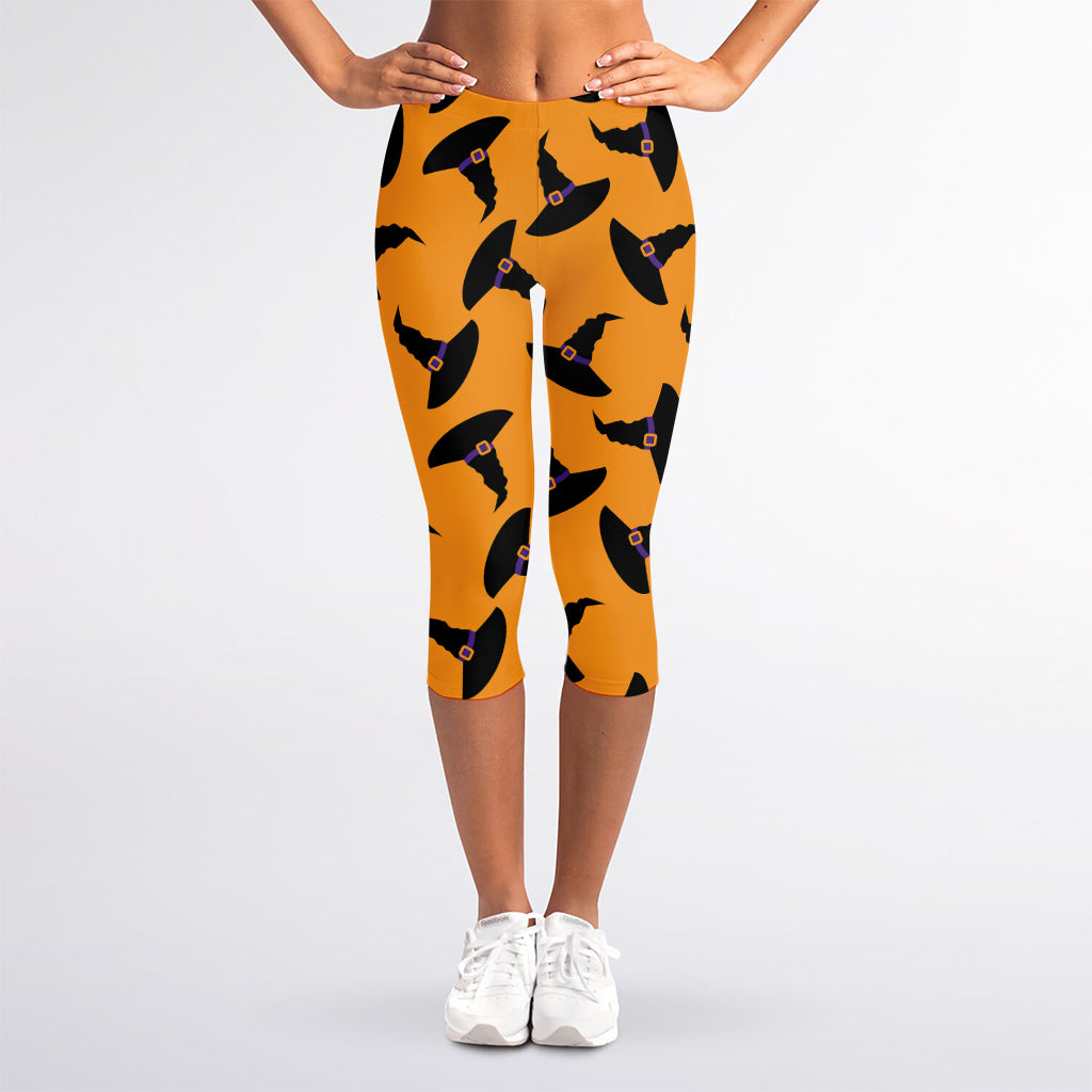 Halloween Witch Hat Pattern Print Women's Capri Leggings