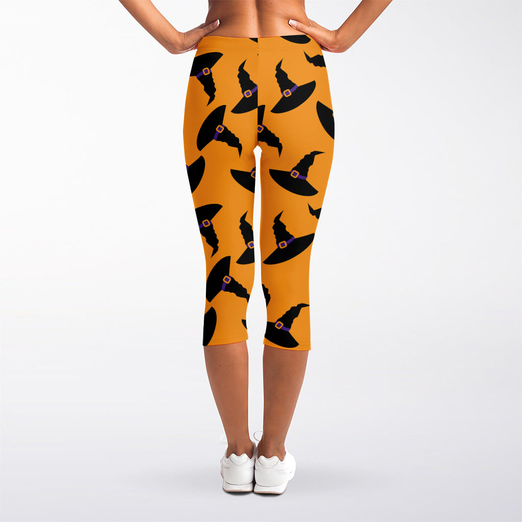 Halloween Witch Hat Pattern Print Women's Capri Leggings