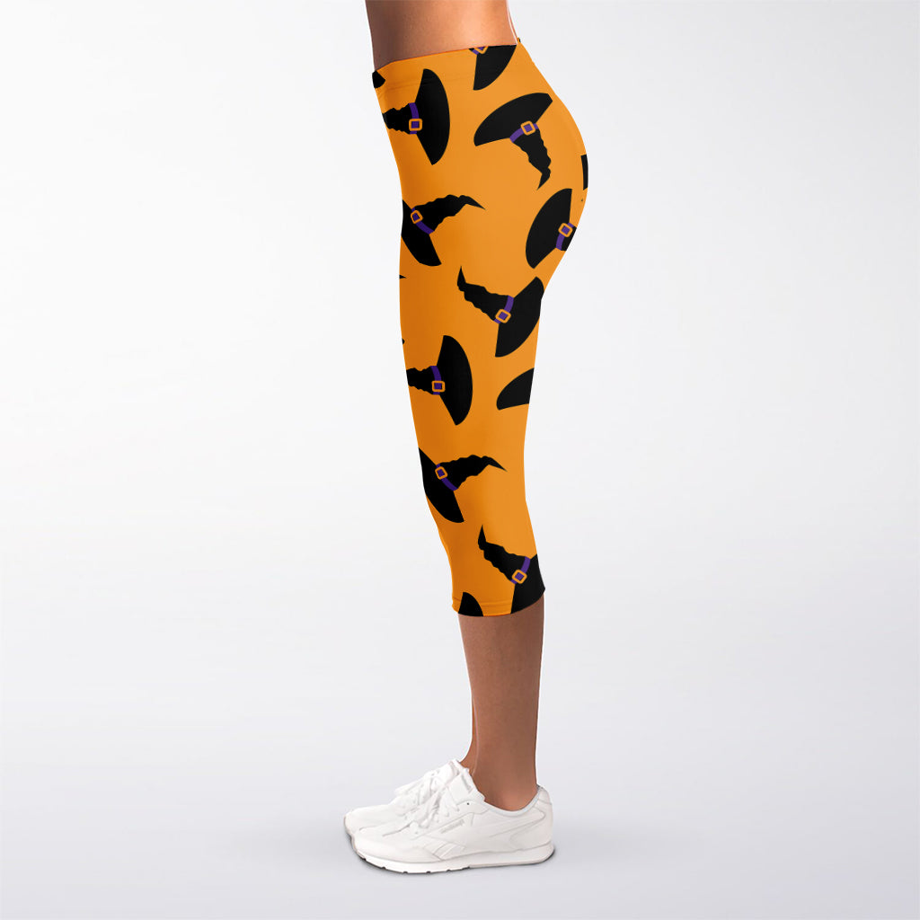 Halloween Witch Hat Pattern Print Women's Capri Leggings