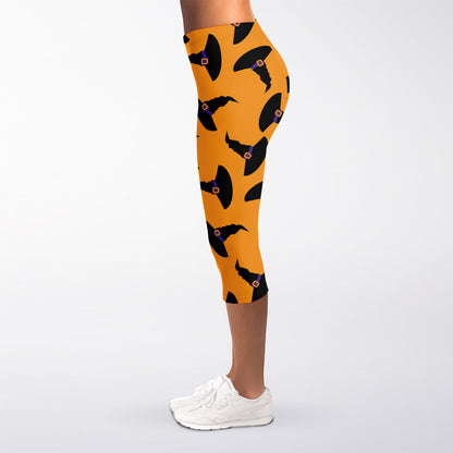 Halloween Witch Hat Pattern Print Women's Capri Leggings