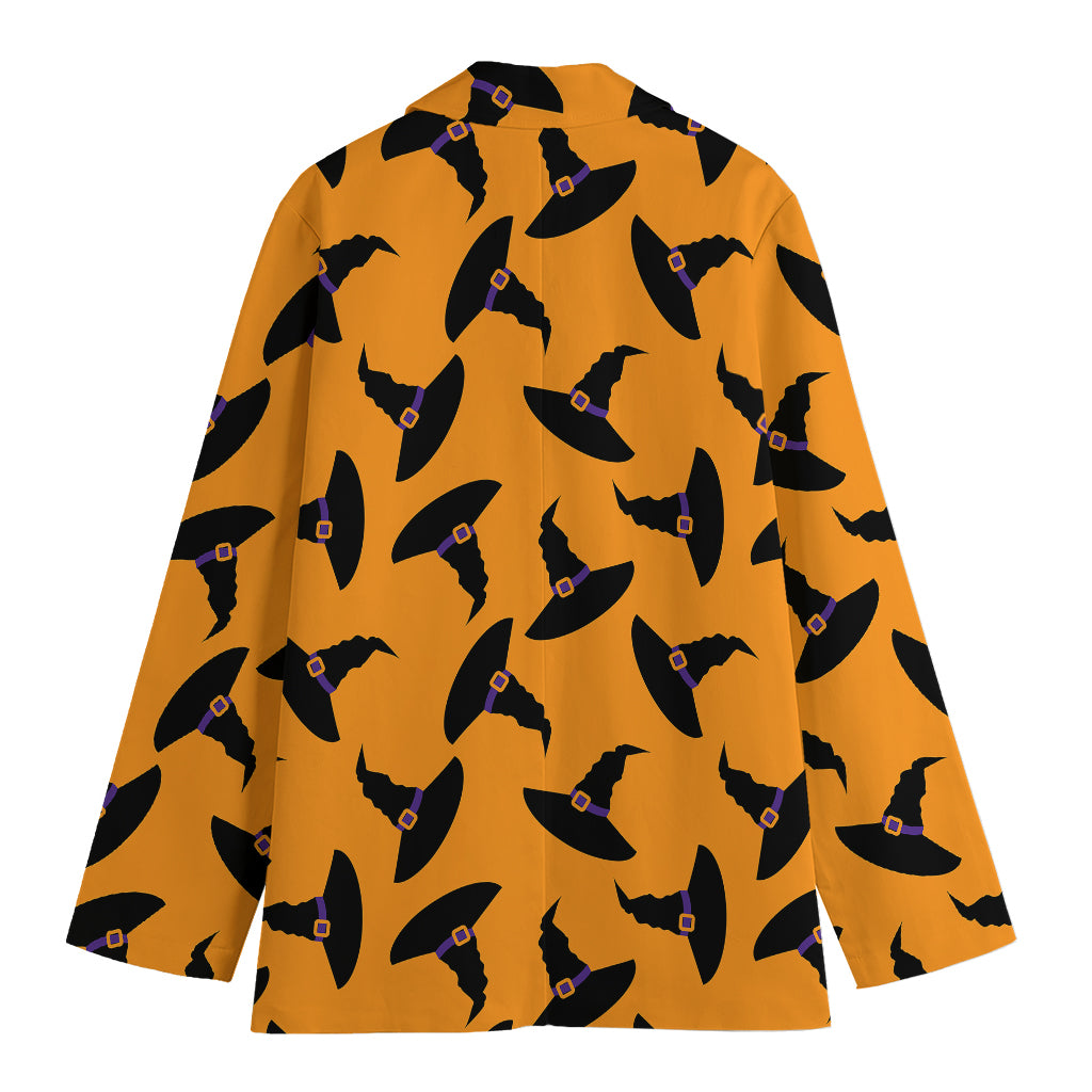 Halloween Witch Hat Pattern Print Women's Cotton Blazer