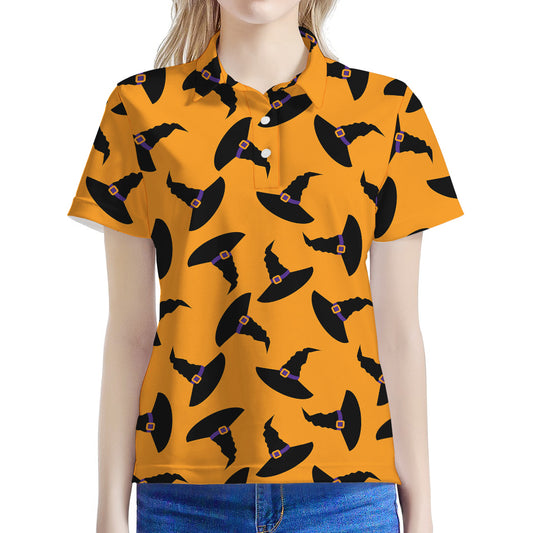 Halloween Witch Hat Pattern Print Women's Polo Shirt