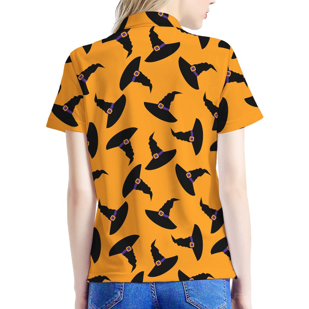 Halloween Witch Hat Pattern Print Women's Polo Shirt