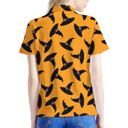Halloween Witch Hat Pattern Print Women's Polo Shirt