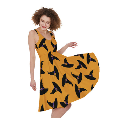 Halloween Witch Hat Pattern Print Women's Sleeveless Dress