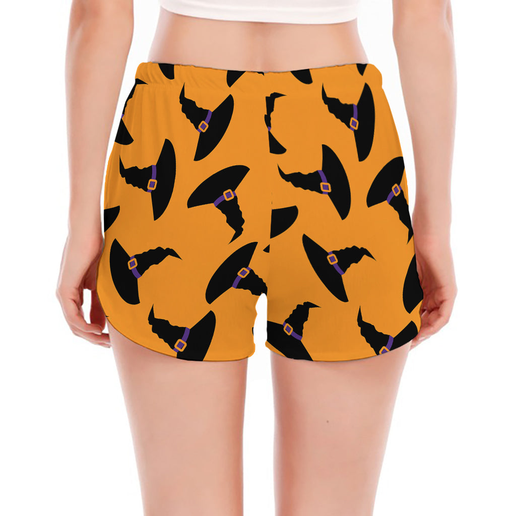 Halloween Witch Hat Pattern Print Women's Split Running Shorts
