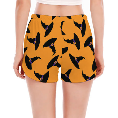 Halloween Witch Hat Pattern Print Women's Split Running Shorts