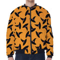 Halloween Witch Hat Pattern Print Zip Sleeve Bomber Jacket