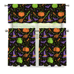 Halloween Wizard Pattern Print 3 Piece Kitchen Curtains
