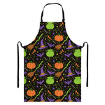 Halloween Wizard Pattern Print Bib Apron With Pocket