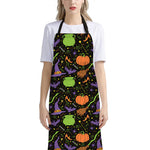 Halloween Wizard Pattern Print Bib Apron With Pocket