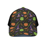Halloween Wizard Pattern Print Black Mesh Trucker Cap