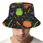 Halloween Wizard Pattern Print Bucket Hat