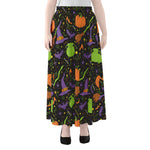 Halloween Wizard Pattern Print Chiffon Maxi Skirt