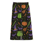 Halloween Wizard Pattern Print Cotton Front Slit Maxi Skirt
