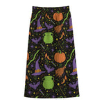 Halloween Wizard Pattern Print Cotton Front Slit Maxi Skirt