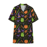 Halloween Wizard Pattern Print Cotton Hawaiian Shirt