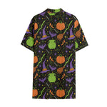 Halloween Wizard Pattern Print Cotton Hawaiian Shirt
