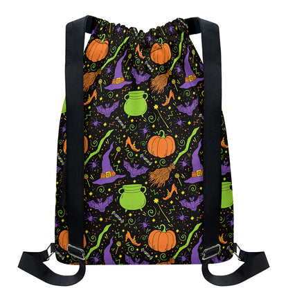 Halloween Wizard Pattern Print Drawstring Backpack