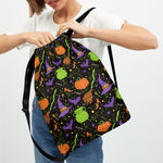 Halloween Wizard Pattern Print Drawstring Backpack