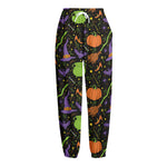 Halloween Wizard Pattern Print Fleece Lined Knit Pants