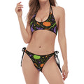 Halloween Wizard Pattern Print Halter Scoop Tie Side Bikini