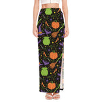 Halloween Wizard Pattern Print High Slit Maxi Skirt