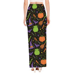 Halloween Wizard Pattern Print High Slit Maxi Skirt
