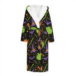Halloween Wizard Pattern Print Hooded Bathrobe