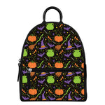 Halloween Wizard Pattern Print Leather Backpack