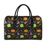 Halloween Wizard Pattern Print Leather Duffle Bag