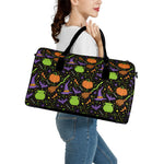Halloween Wizard Pattern Print Leather Duffle Bag