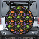 Halloween Wizard Pattern Print Leather Spare Tire Cover