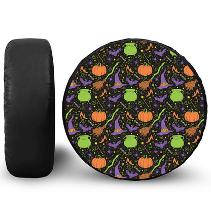 Halloween Wizard Pattern Print Leather Spare Tire Cover
