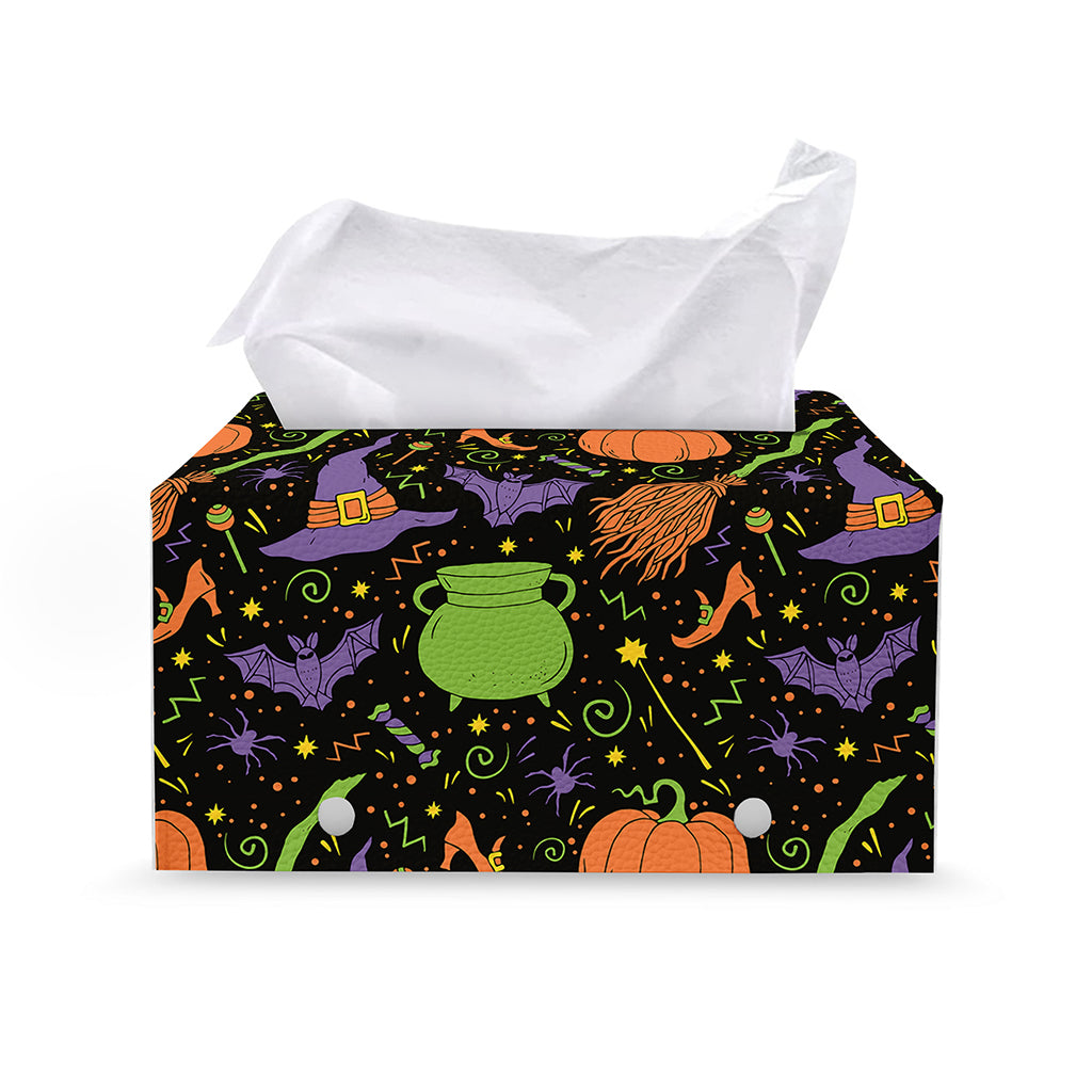 Halloween Wizard Pattern Print Leather Tissue Box Cover