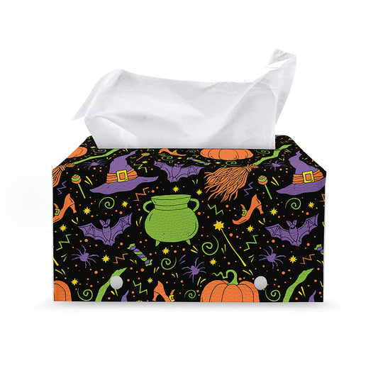 Halloween Wizard Pattern Print Leather Tissue Box Cover